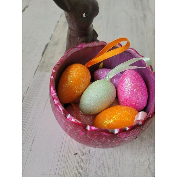 Faux chocolate bunny foil egg ceramic Easter spring decor unique - Picture 6 of 8